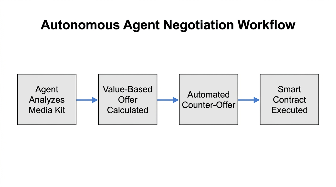 The automated workflow of AI agents negotiating influencer contracts.