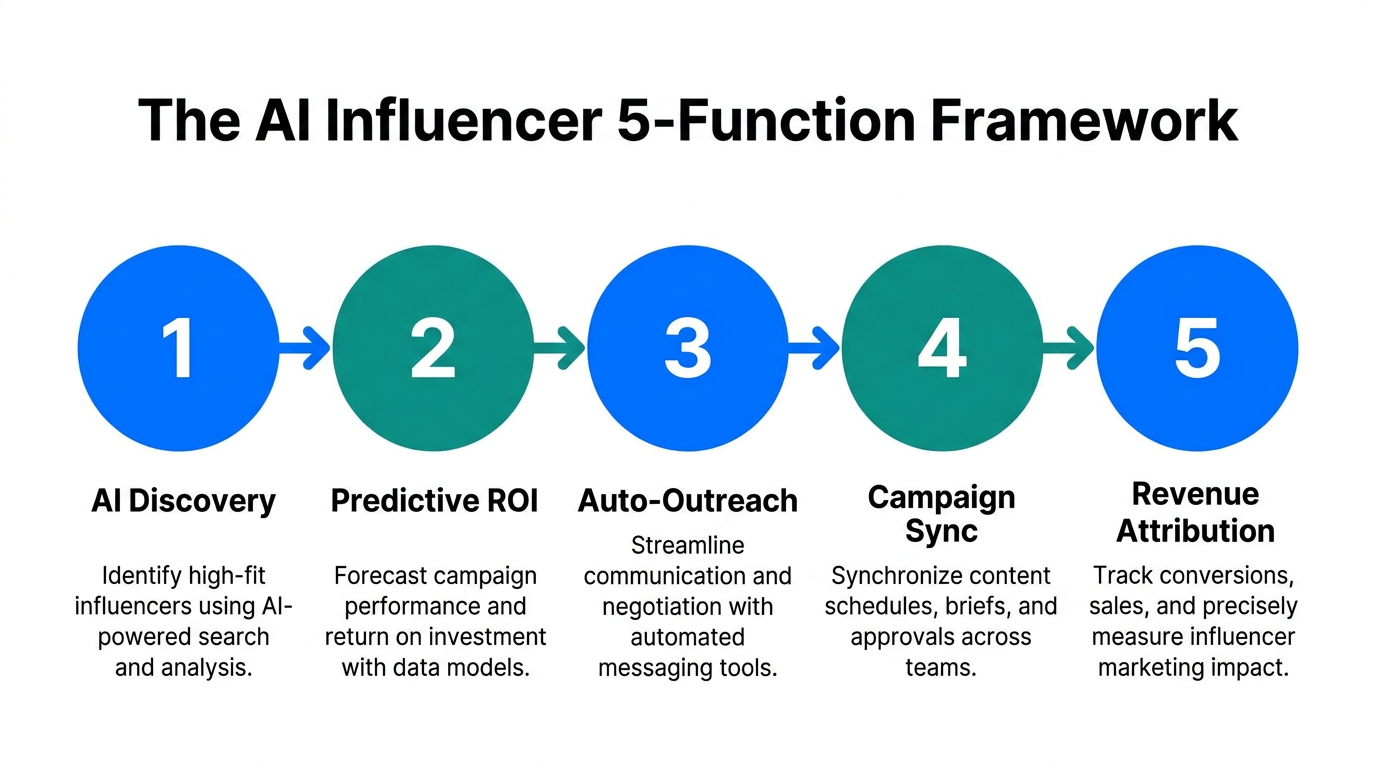 The five core functions of an AI-driven influencer marketing platform.