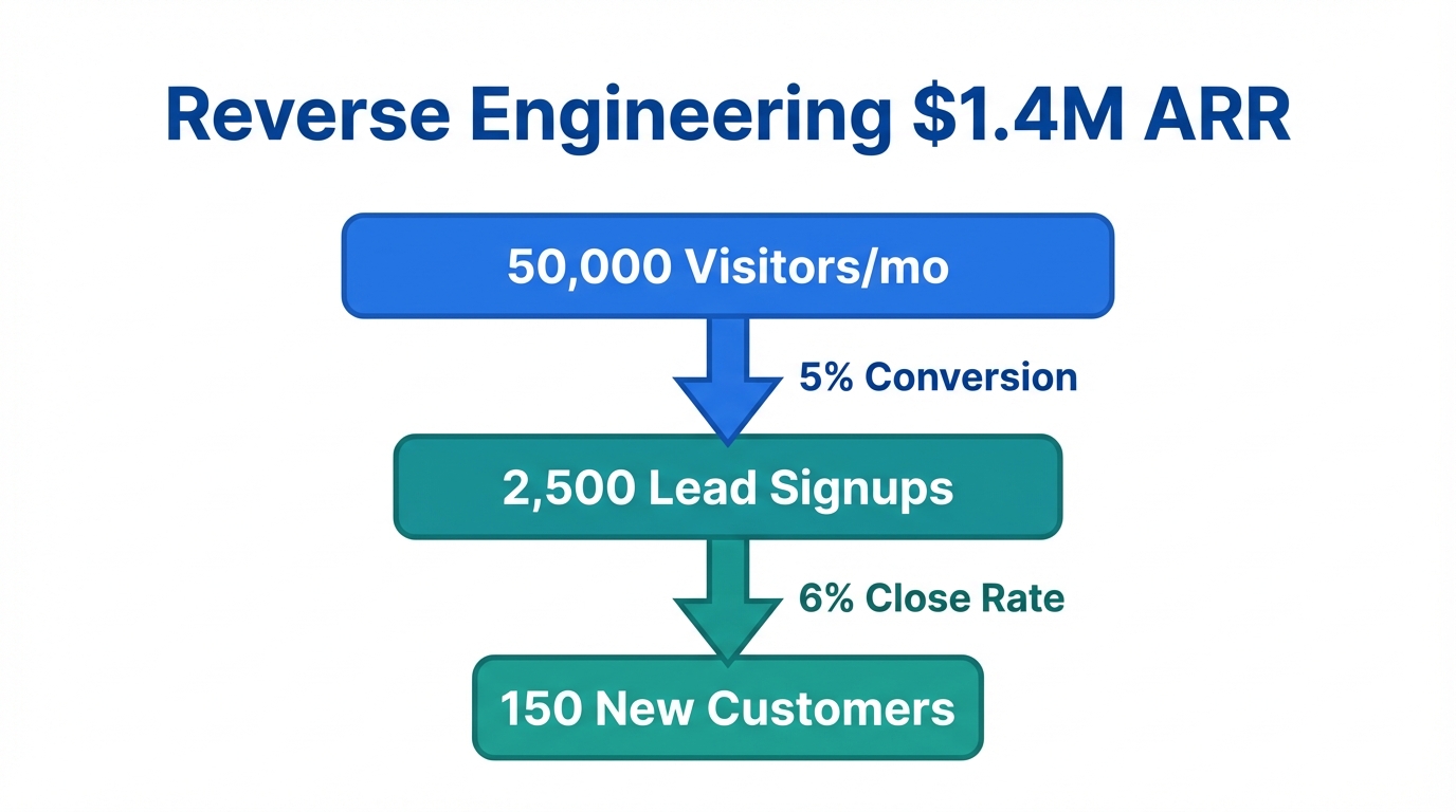 Funnel showing the metrics needed to hit $1.4M ARR.