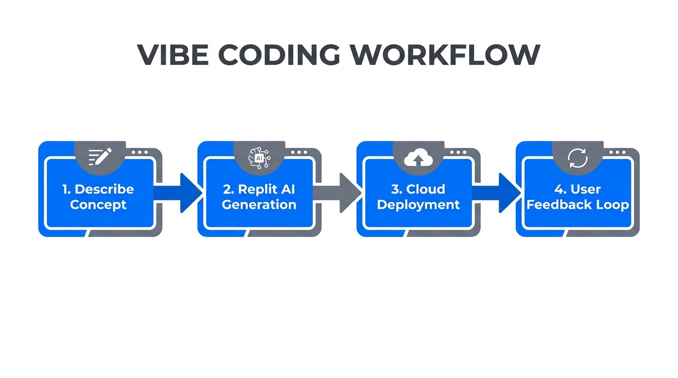 The four-step 'vibe-coding' cycle for rapid SaaS development.
