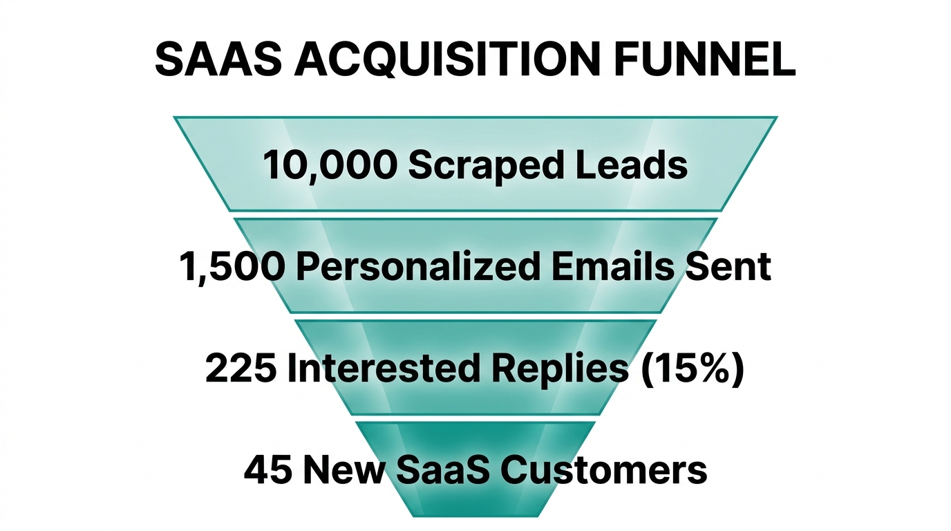 Projected sales funnel metrics for a high-volume cold email campaign.