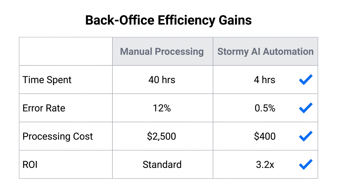 Comparative analysis of manual vs. automated back-office performance metrics.
