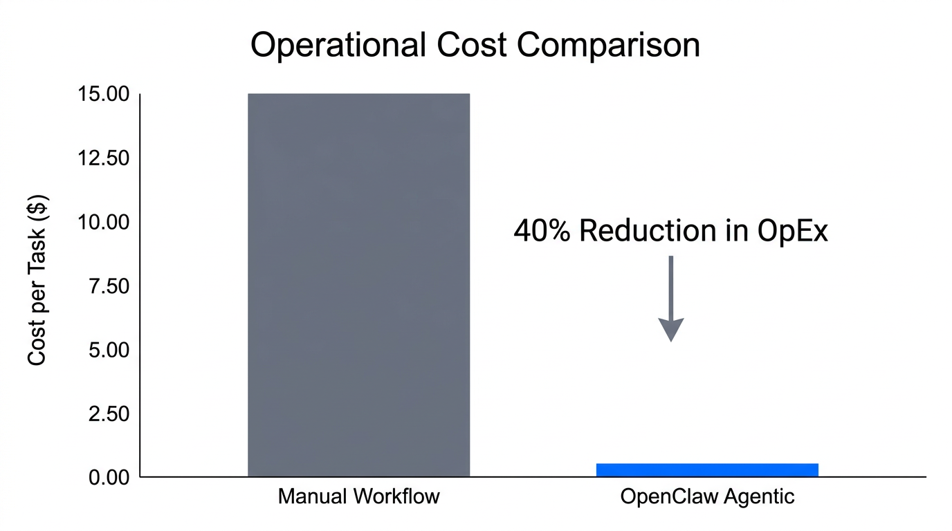Comparison of manual task costs versus automated agentic commerce workflows.