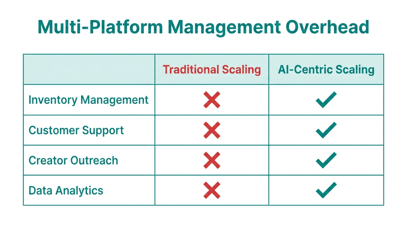 Efficiency comparison between traditional management and AI-centric platform scaling.