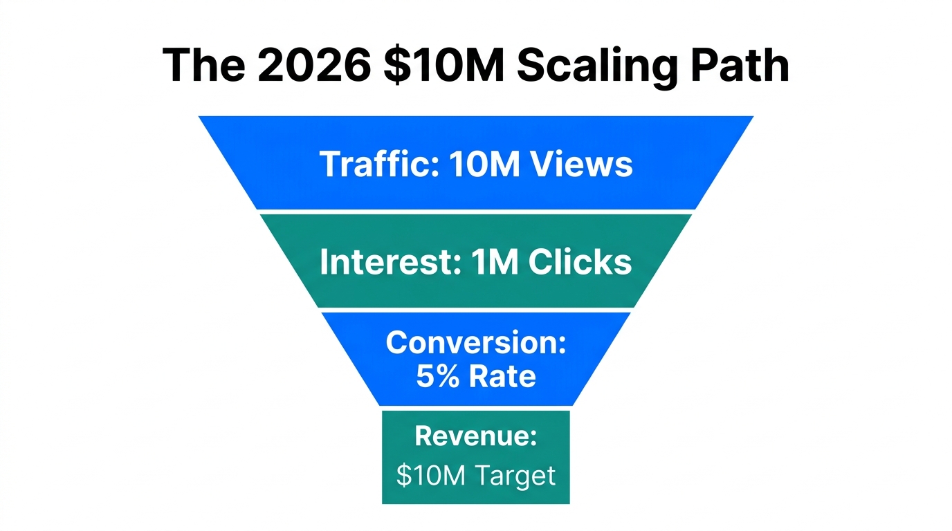 Sales funnel milestones for reaching a $10M annual revenue target.