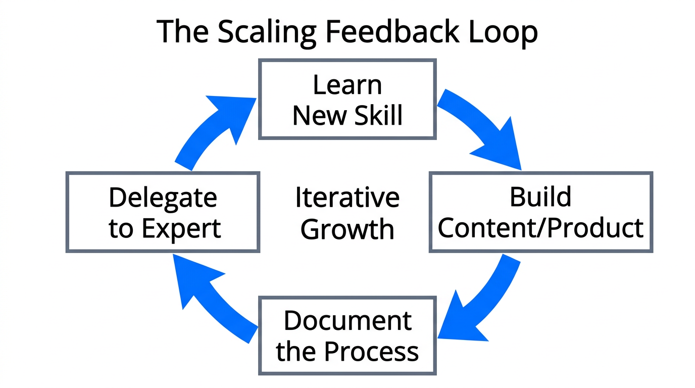 The four-step feedback loop used to learn, build, and delegate tasks.