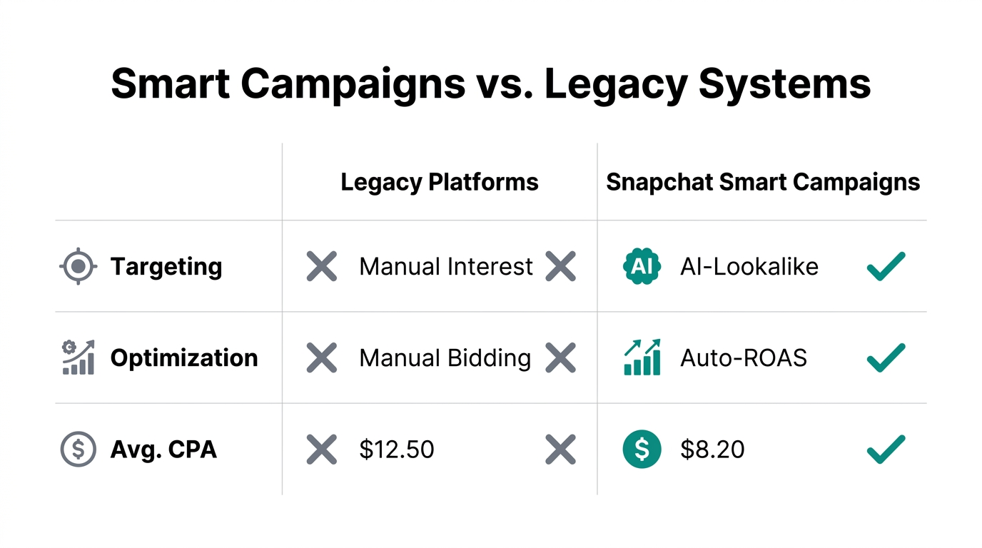 Performance and feature comparison of Smart Campaigns against legacy systems.