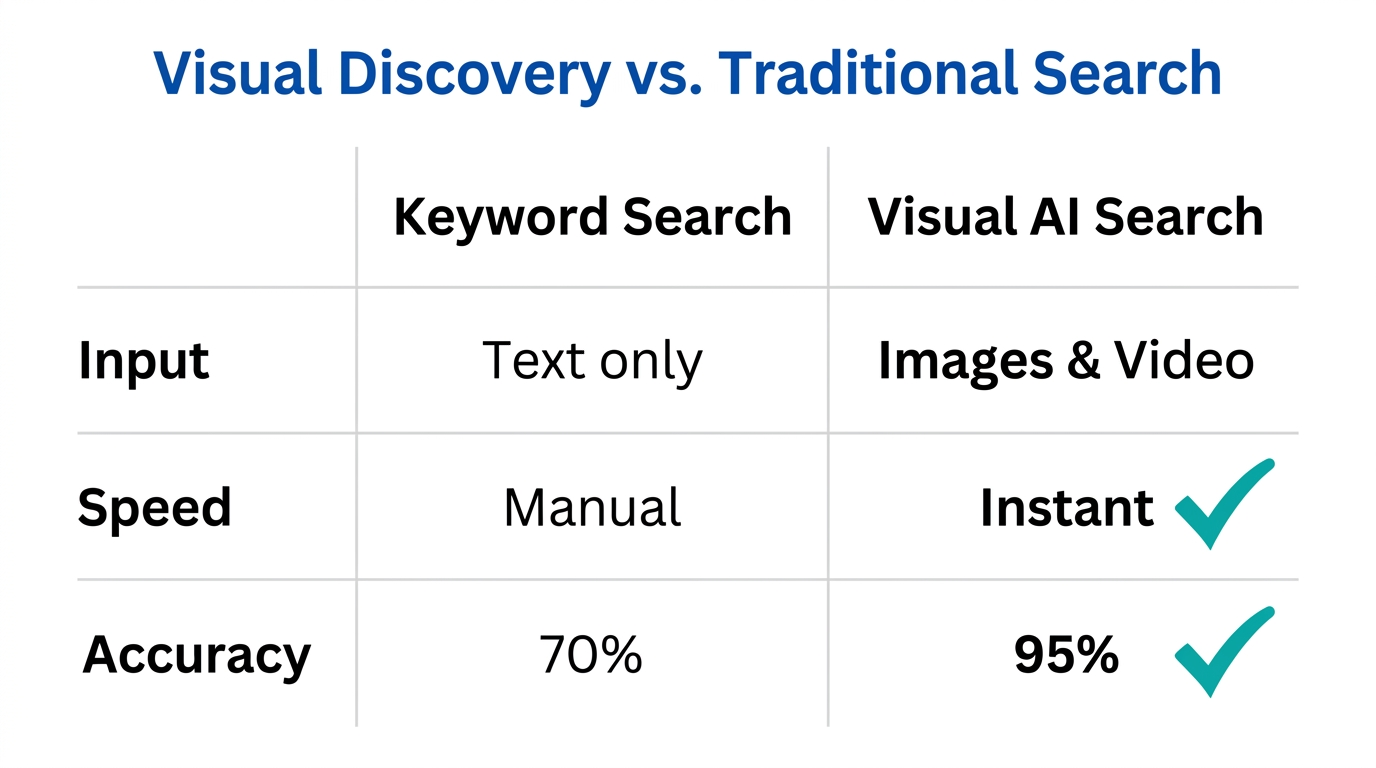 Comparing traditional keyword search capabilities with modern visual AI discovery.