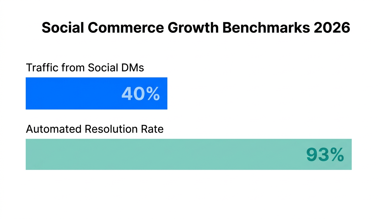 Projected social DM traffic and automated resolution rates for 2026.