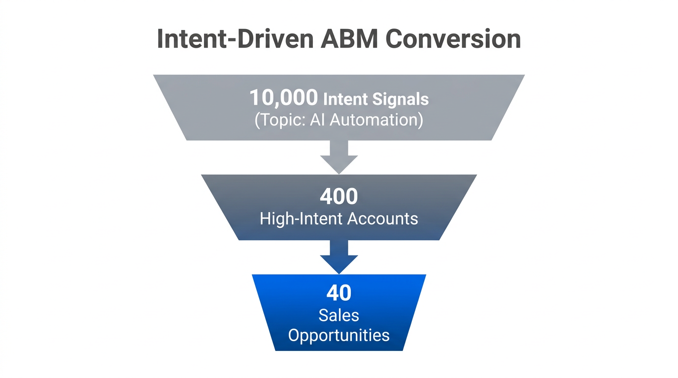 Conversion funnel showing how intent signals filter down to sales opportunities.