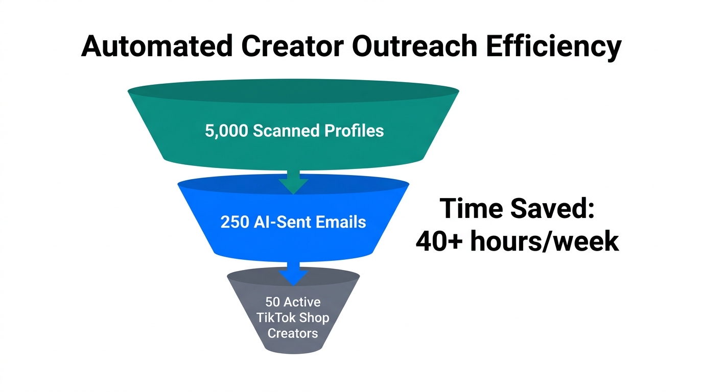 Automated funnel showing the efficiency of AI-driven creator outreach.