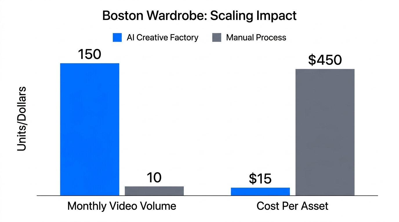 Case study data comparing manual production costs versus AI scaling.