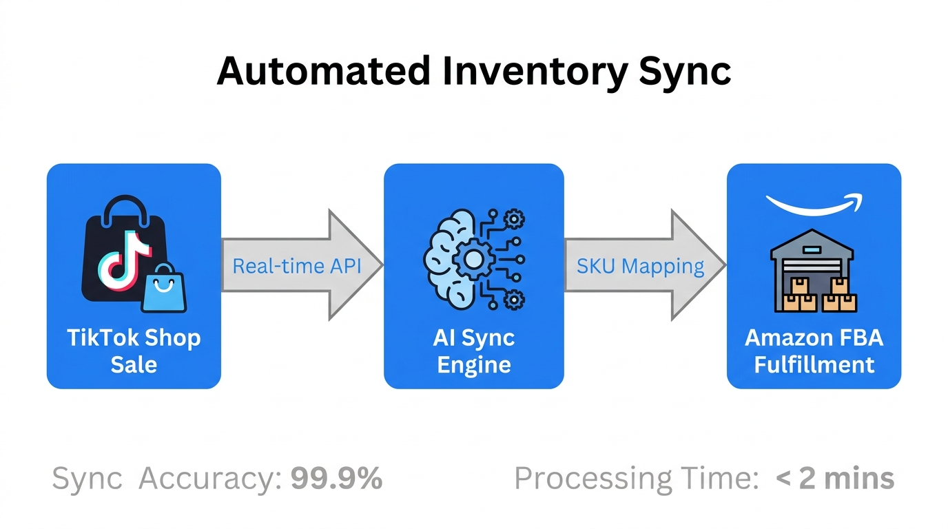 Process flow for synchronizing TikTok Shop orders with Amazon FBA.