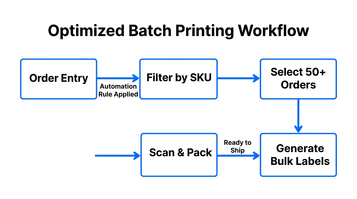 Streamlined flowchart for processing high-volume batch label printing.