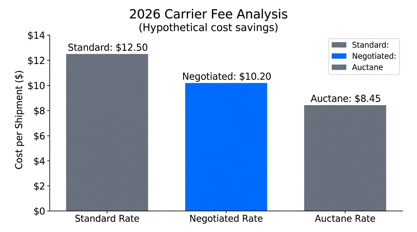 Comparison of shipping costs between standard and Auctane carrier rates.