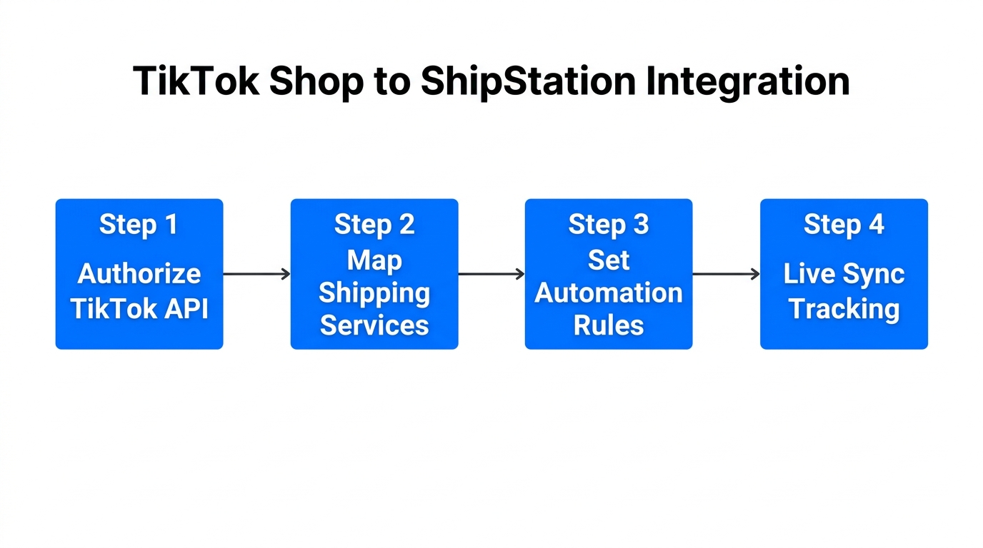 Four-step process for connecting TikTok Shop to ShipStation automation.