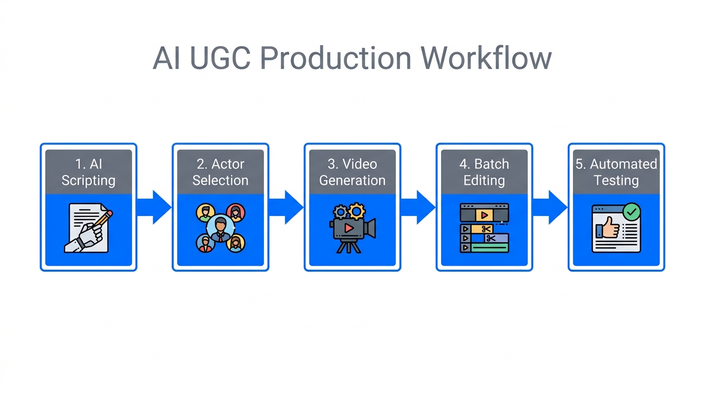 The 5-step automated workflow for generating high-volume AI UGC ads.