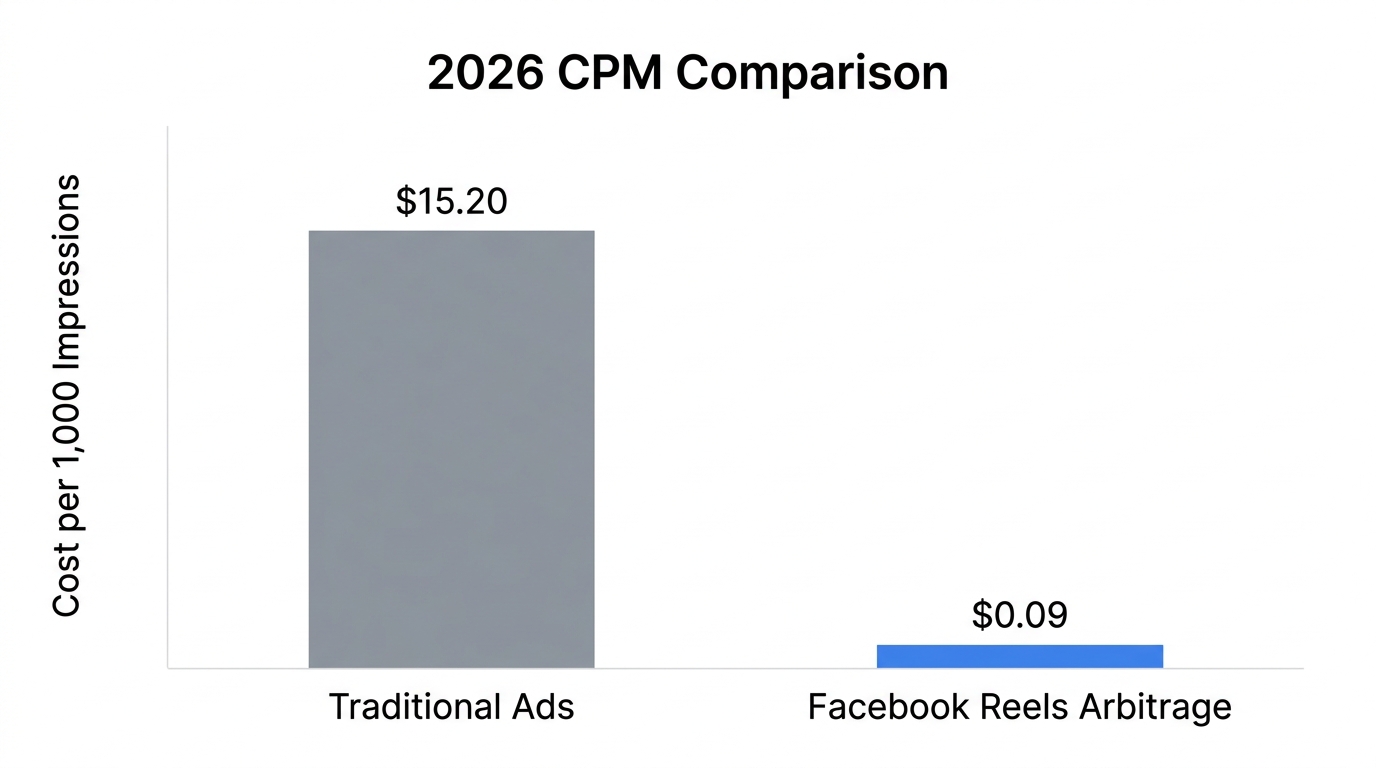 Comparison of traditional ad costs versus 2026 Facebook Reels arbitrage.
