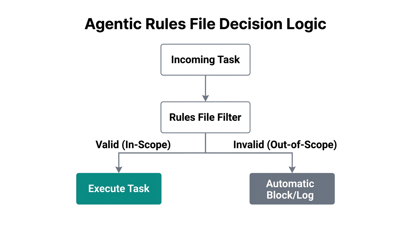 How a resilient rules file filters agent actions for safety.