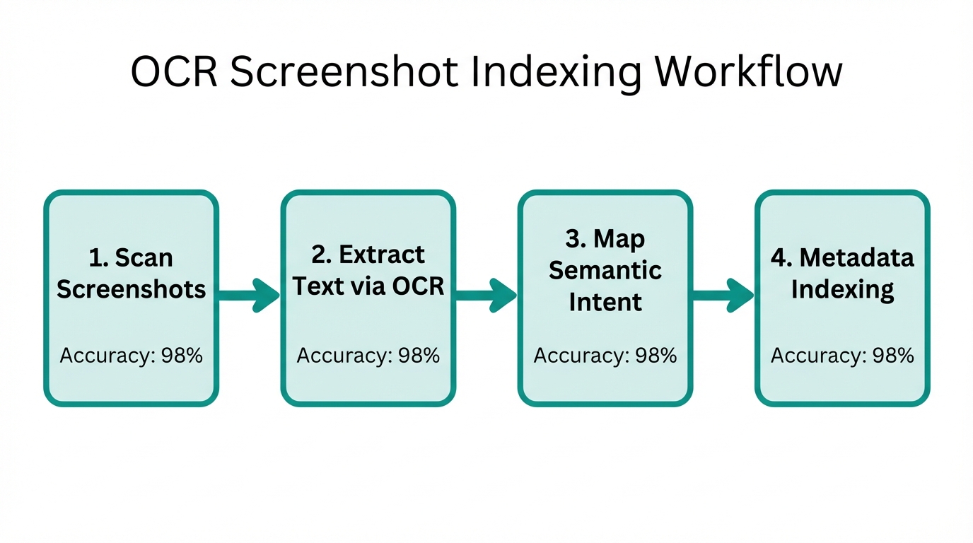 The four-step process for indexing app screenshots using OCR technology.