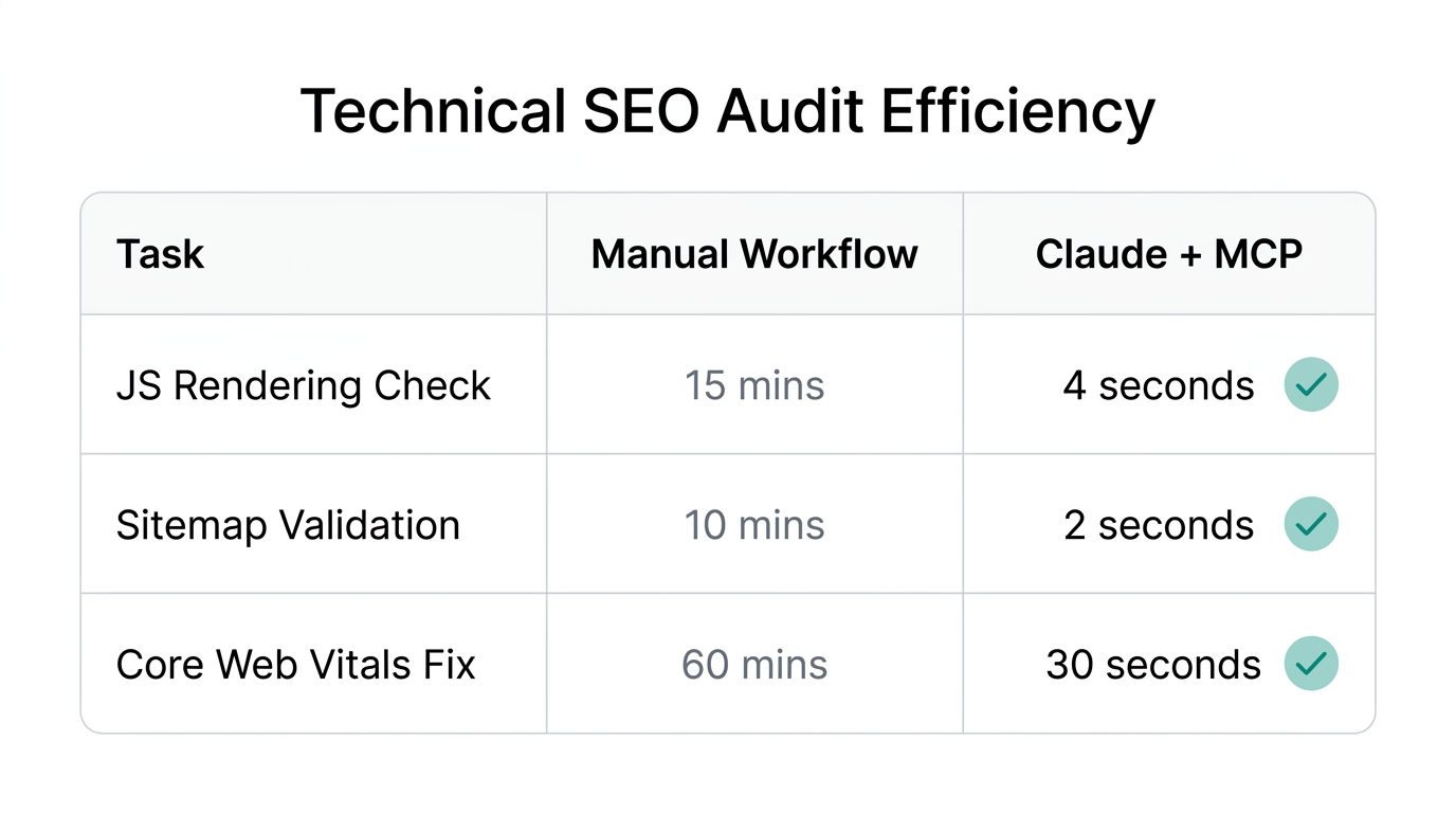 Efficiency comparison between manual audits and automated Claude workflows.