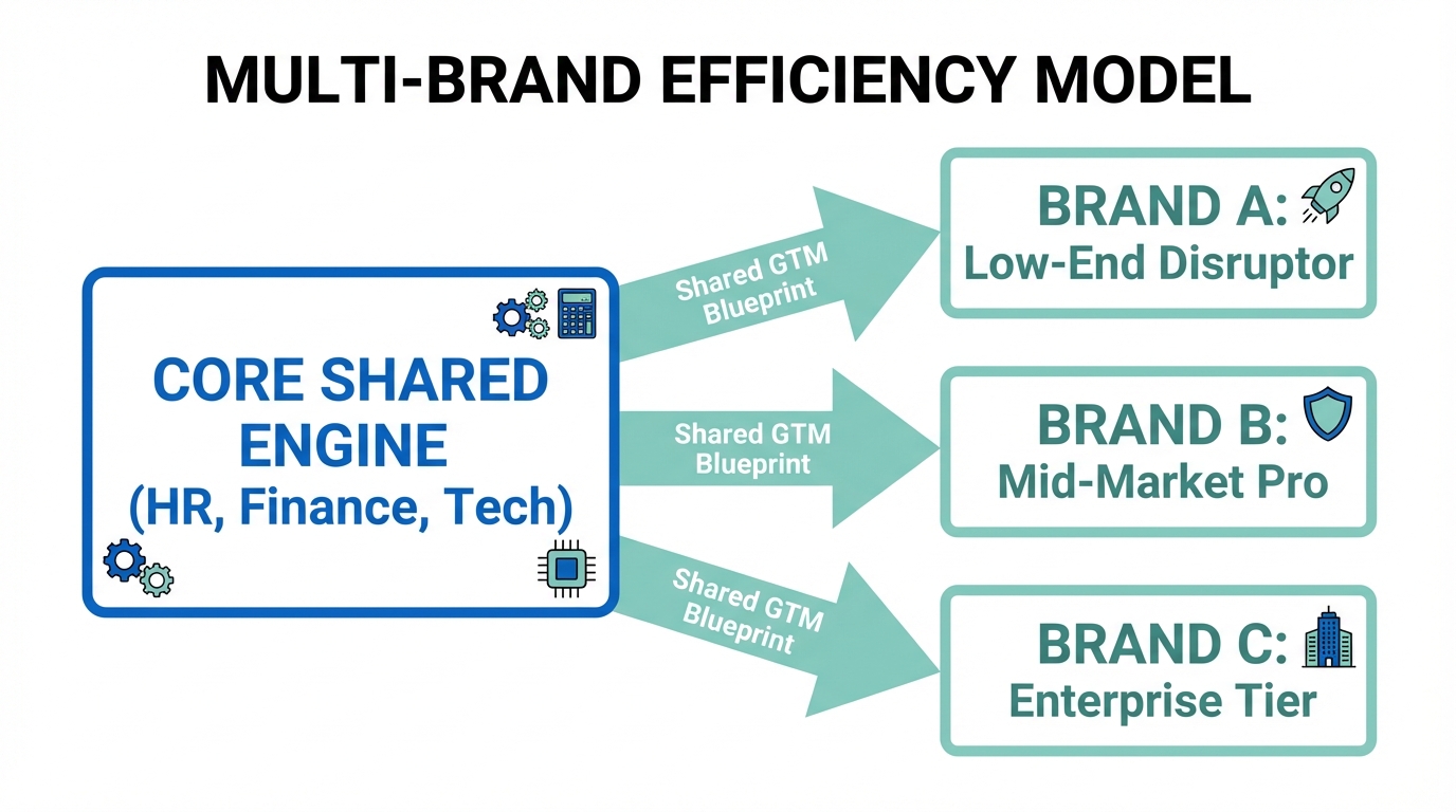 How serial entrepreneurs leverage shared infrastructure across multiple startup brands.