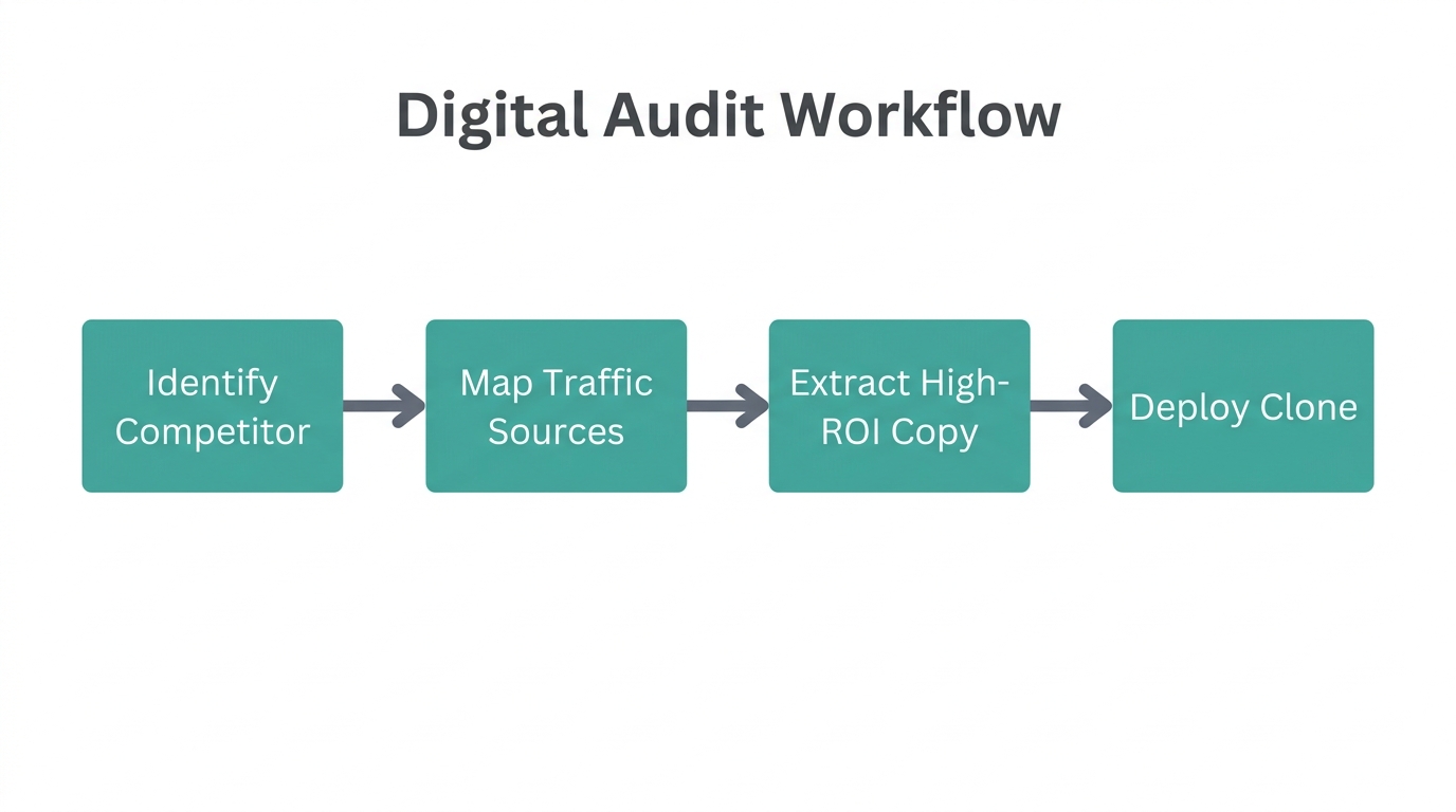 Step-by-step digital audit workflow for competitor analysis.