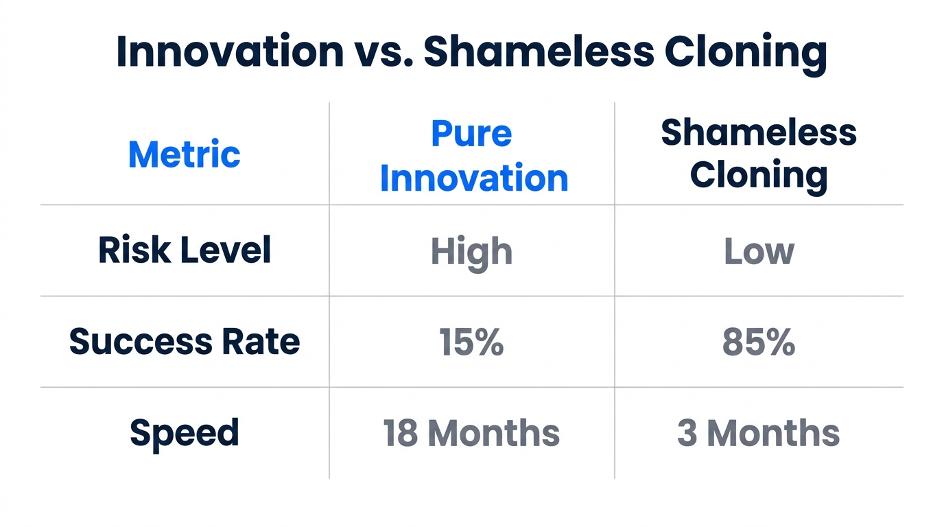 A comparison of risk and speed between innovation and cloning.