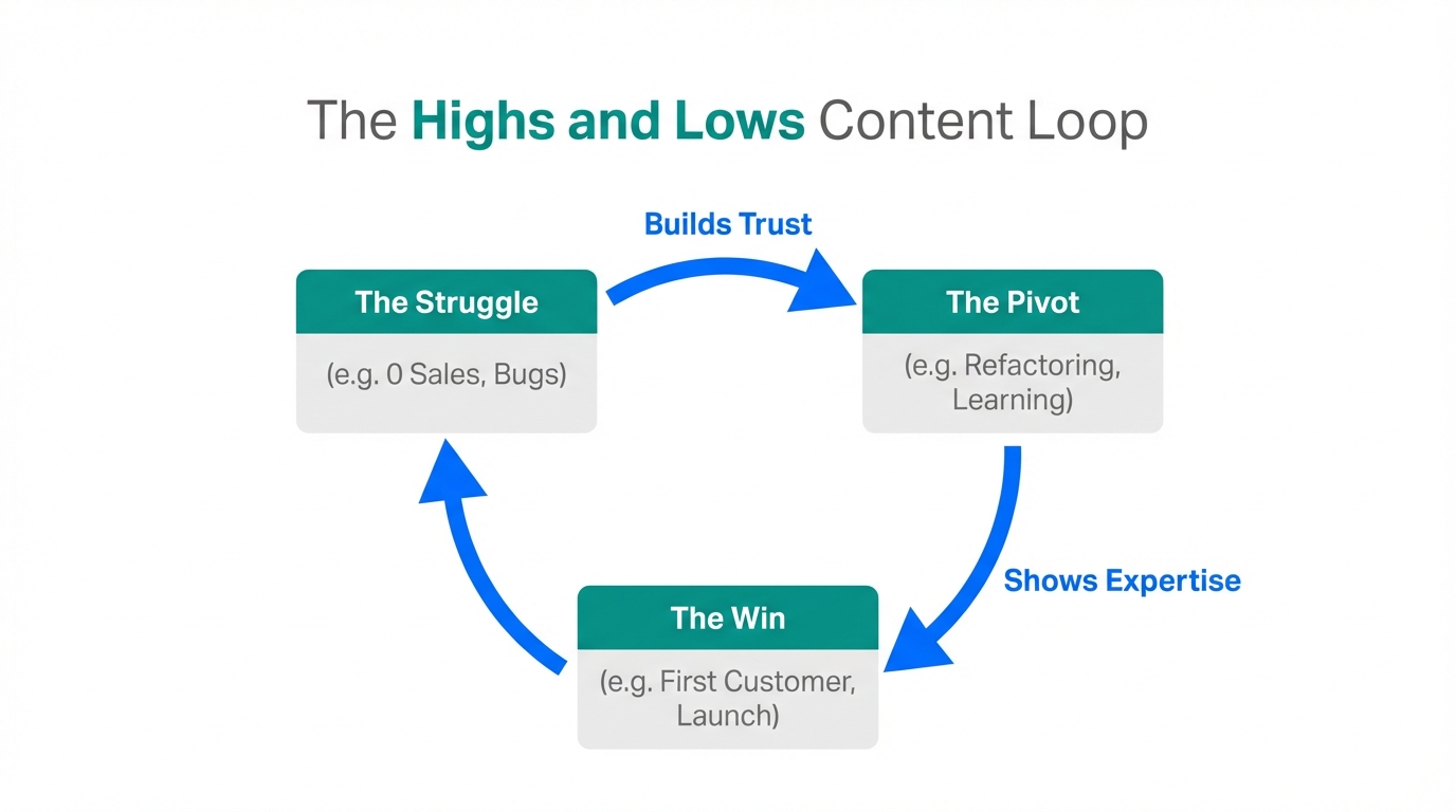 A cyclical framework for authentic build-in-public content.