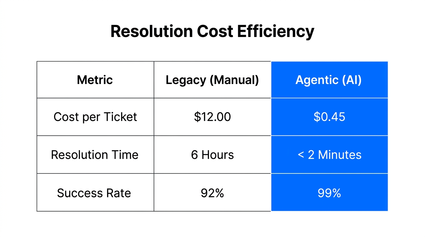 Comparison of manual versus AI-driven support resolution costs.