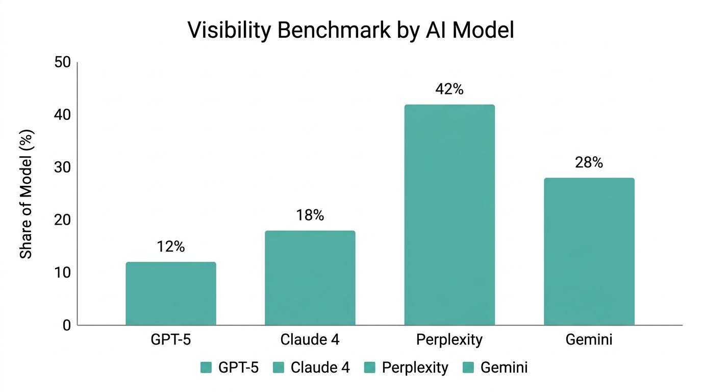 A benchmark chart showing brand visibility share across different AI models.