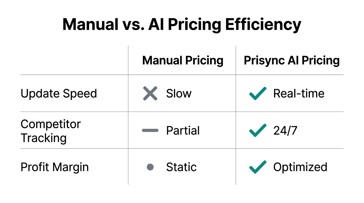 Comparison between manual pricing strategies and Prisync AI automation.