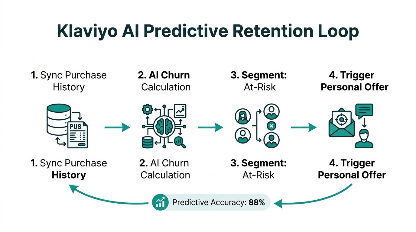 The four-step process for predictive customer retention using Klaviyo AI.