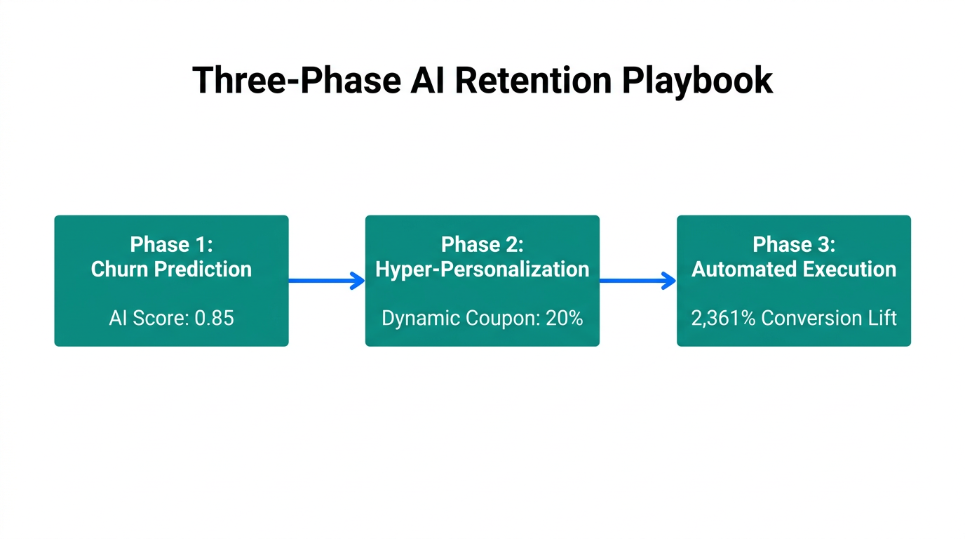 The three-phase workflow for AI-driven customer retention marketing.