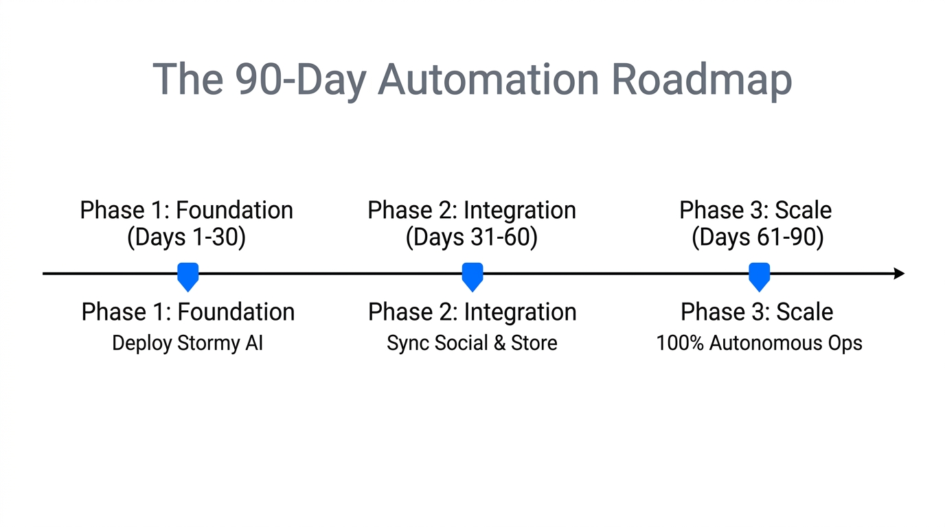 A 90-day timeline for transitioning to an autonomous Shopify business.