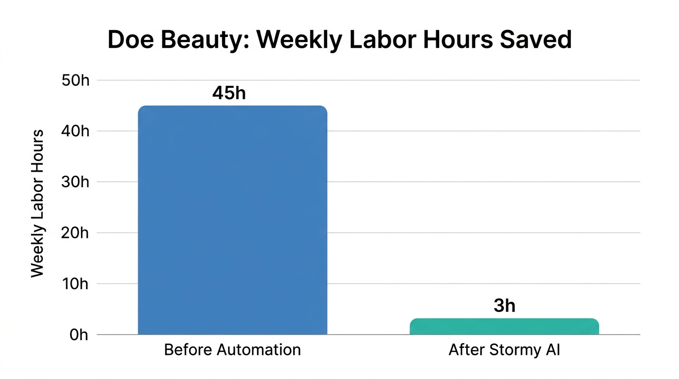 Efficiency data showing the reduction in manual labor for Doe Beauty.
