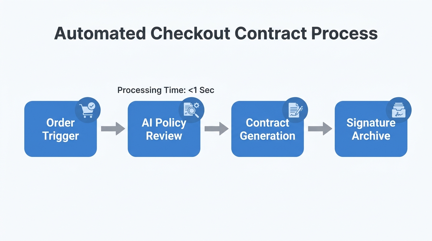 The automated workflow for processing Shopify checkout contracts using AI.