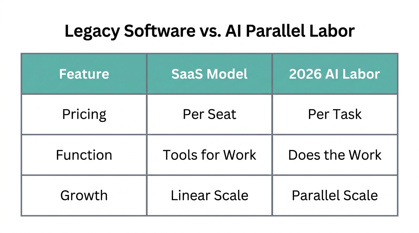 Key differences between traditional software tools and AI-driven parallel labor.