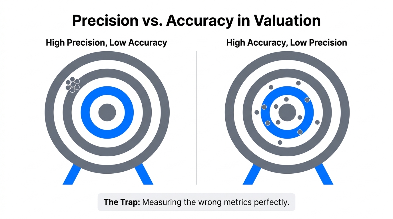 A visual comparison between measuring the wrong metrics precisely and the right ones accurately.