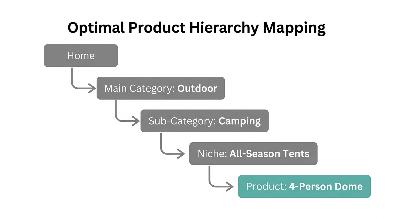 Visual mapping of a multi-level product hierarchy for large catalogs.