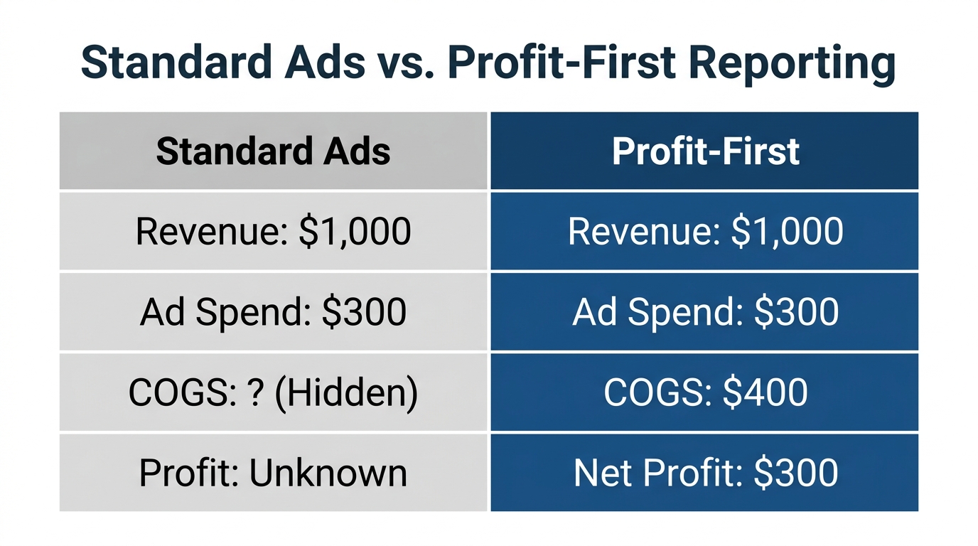 Comparison showing how hidden COGS obscures true campaign profitability.