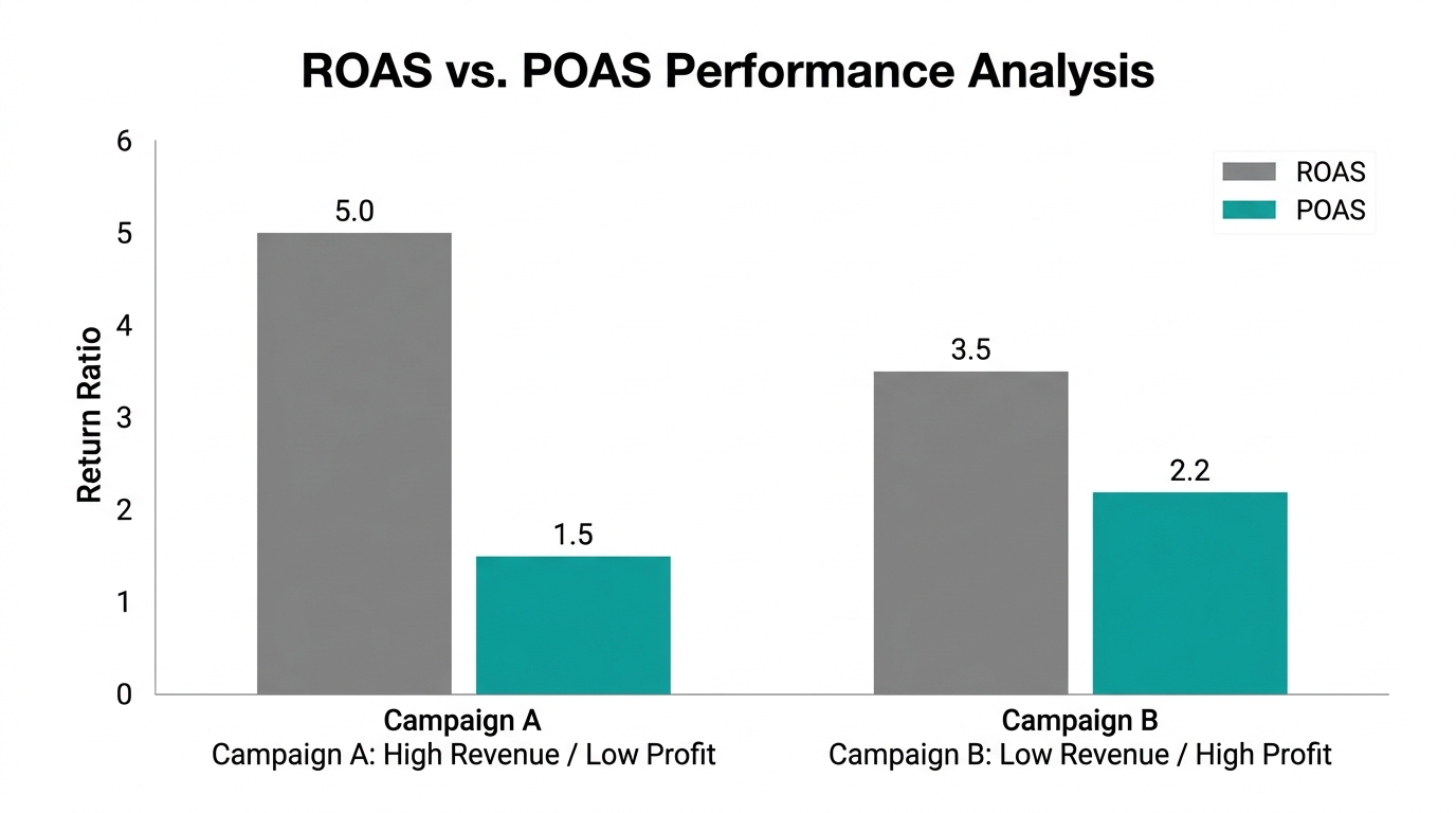 Bar chart demonstrating why high ROAS doesn't always equal high profit.