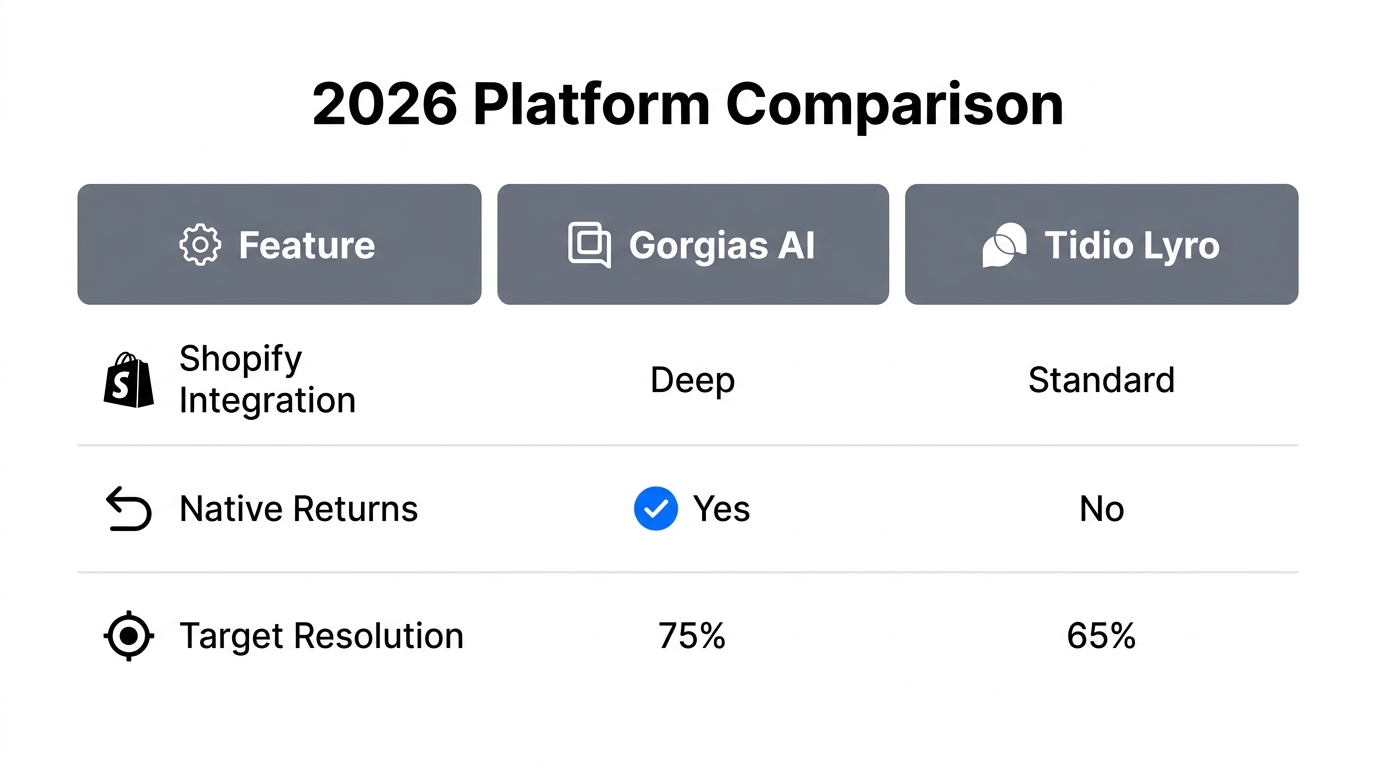 Comparison of support features between Gorgias AI and Tidio Lyro.