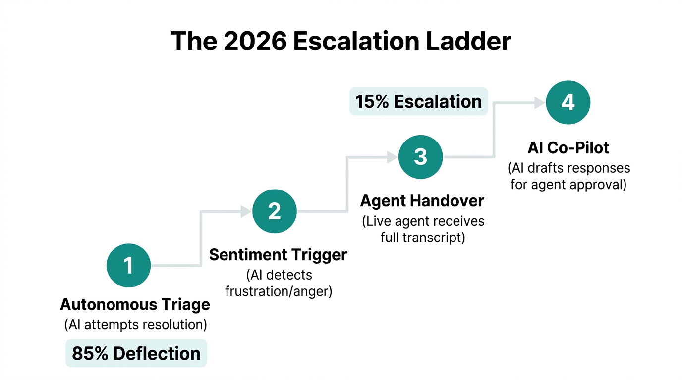The transition from AI autonomy to human agent escalation.