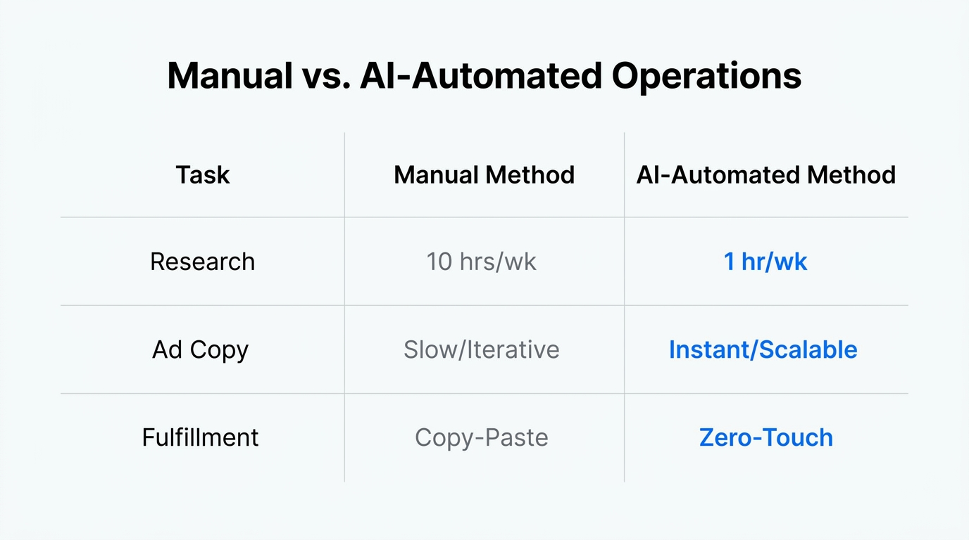 Efficiency comparison between manual and AI-automated business operations.
