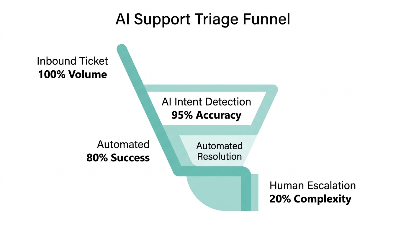 The four-step funnel for automating customer support triage with AI.