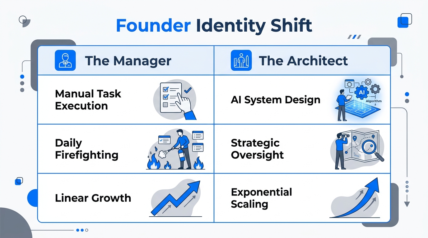 Comparison between the manual manager and the AI-driven architect mindset.