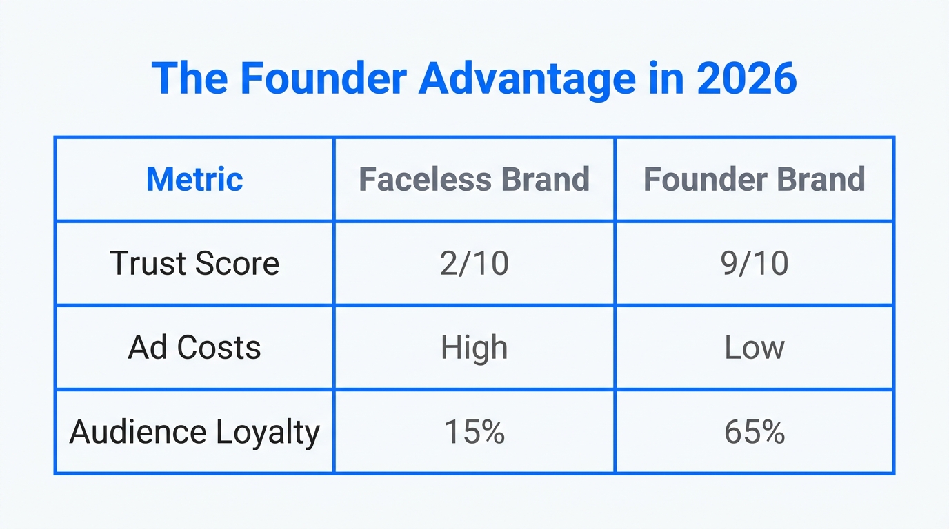Comparison of ROI metrics between faceless and founder-led brands.