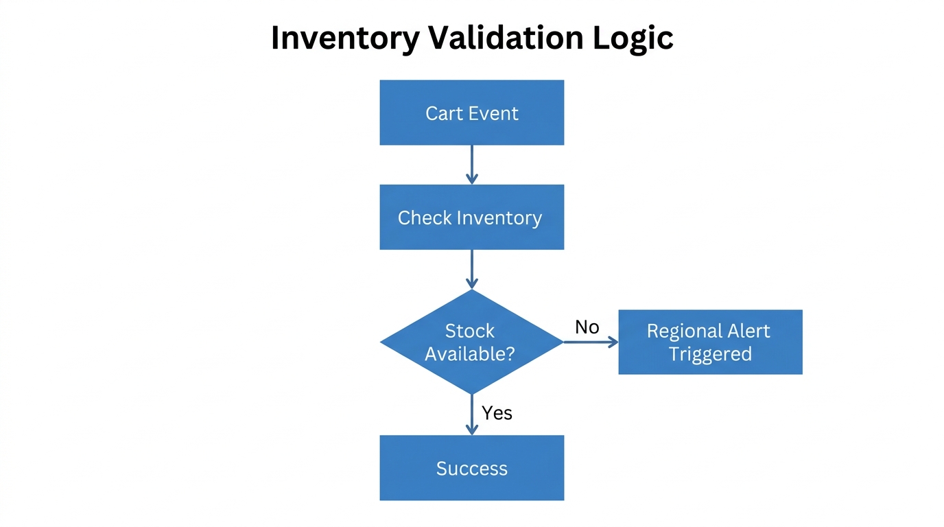 Logic flow for preventing inventory-related bugs and cart abandonment.