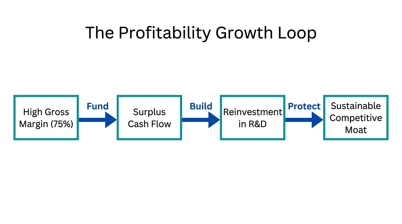 How high profit margins fuel long-term reinvestment and growth.